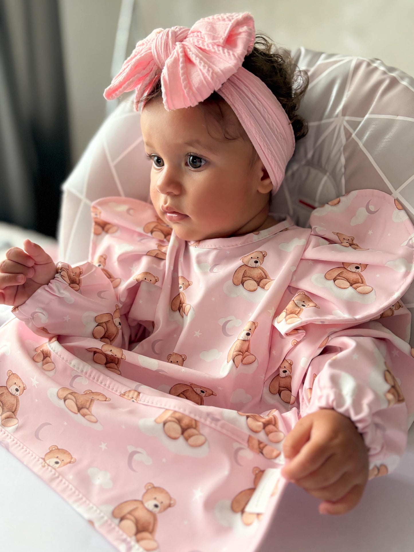 PINK TEDDY FRILL DETAIL WATERPROOF BIB