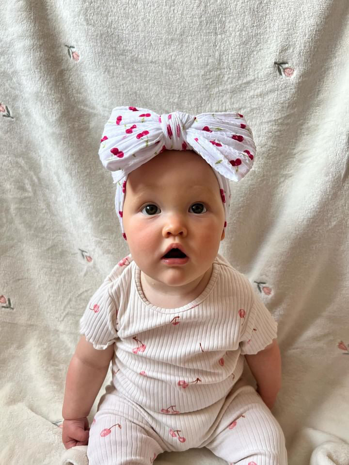 White Cherry Larger Bow Headband