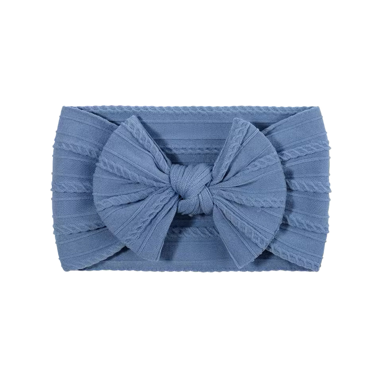 Denim Blue smaller cable knit bow