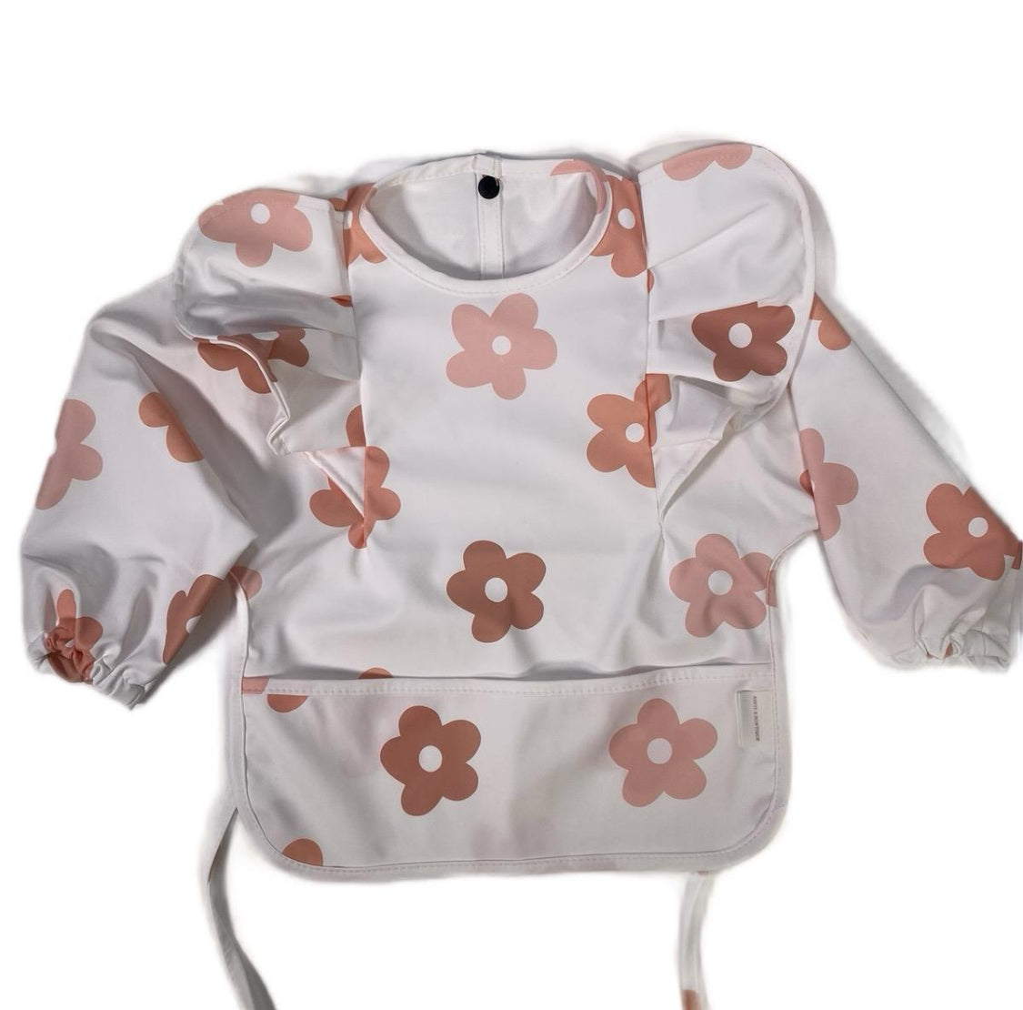 NEUTRAL DAISY FRILL DETAIL WATERPROOF BIB WITH SLEEVES