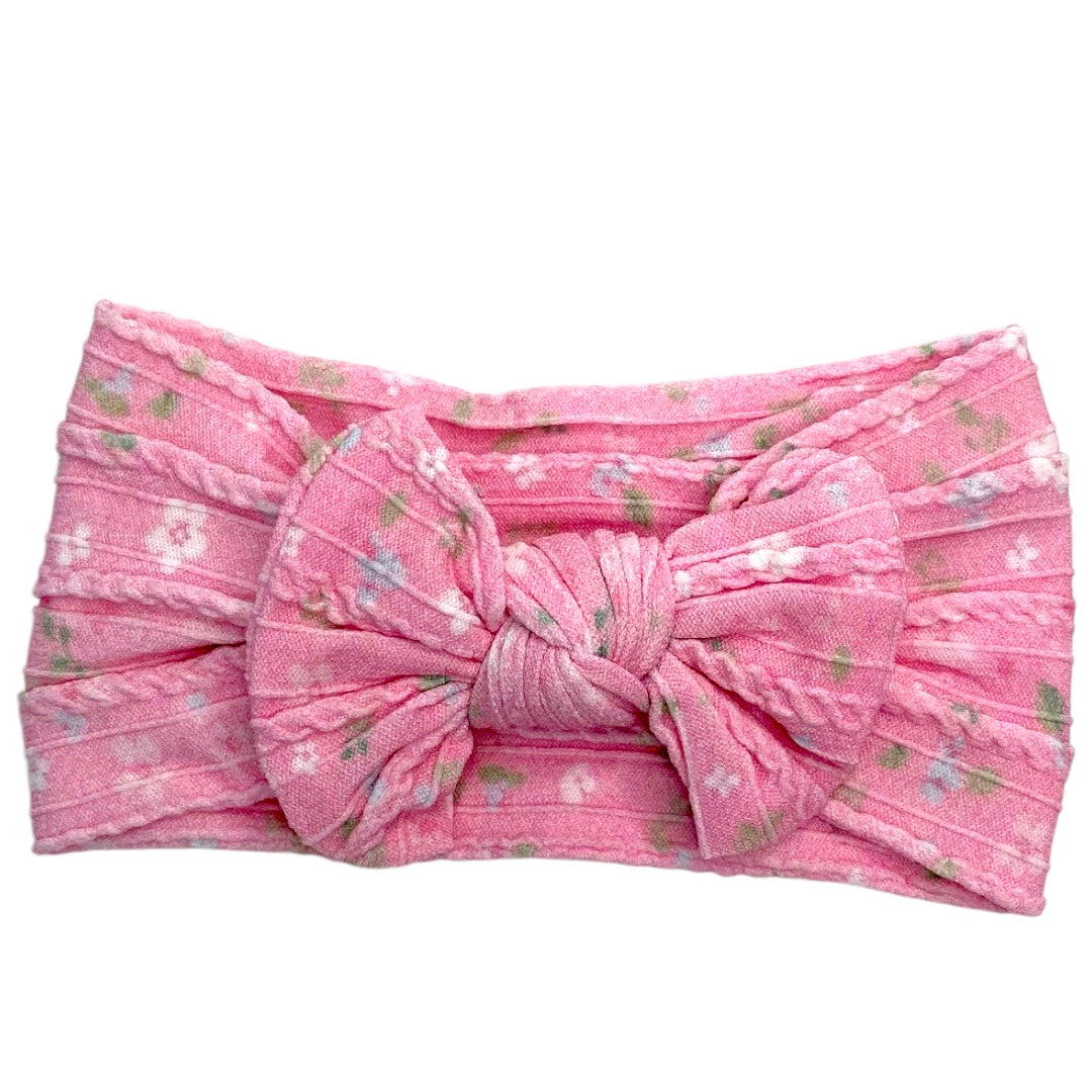 Pink Ditsy Floral cable knit bow
