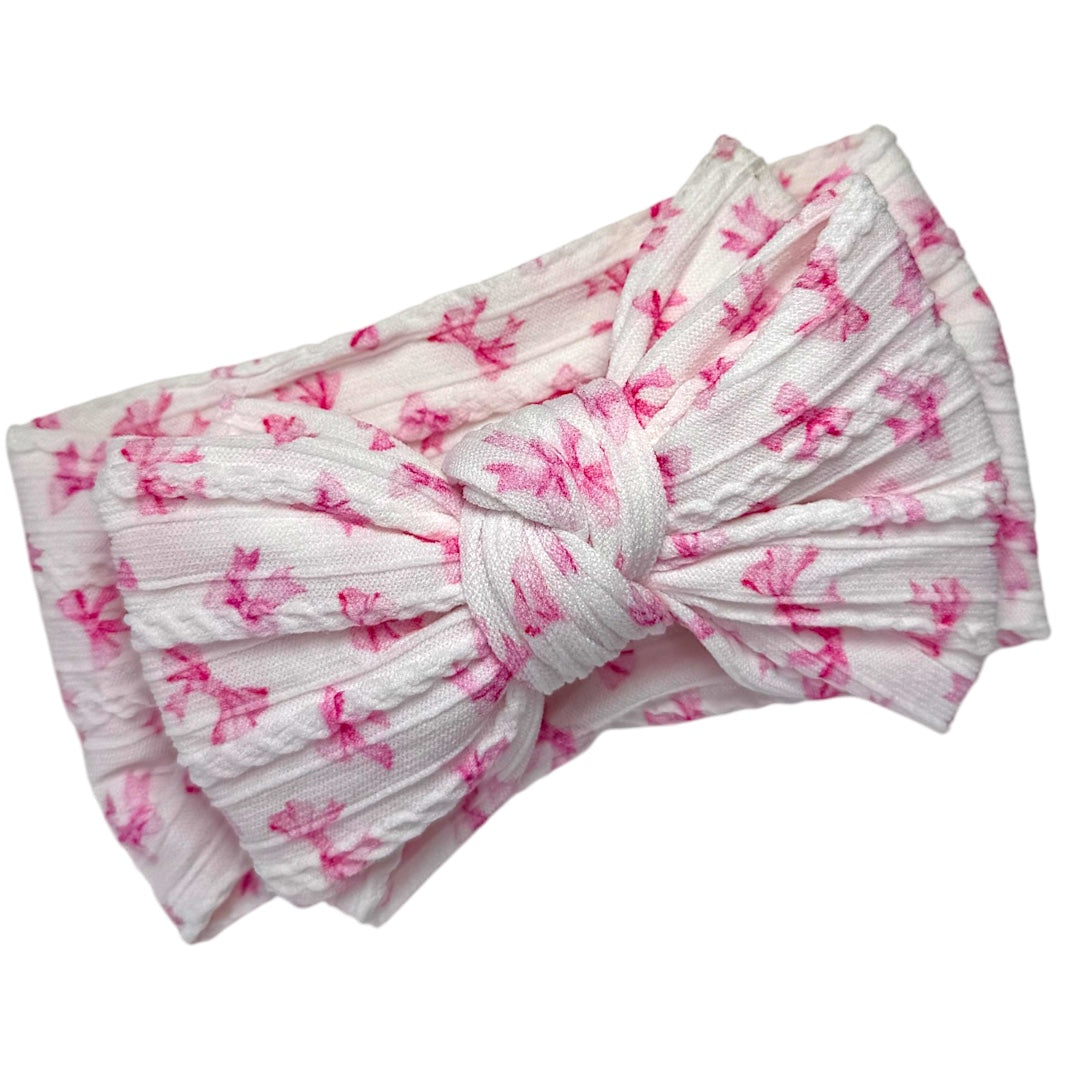 Pink Bow Larger Cable Knit Headband