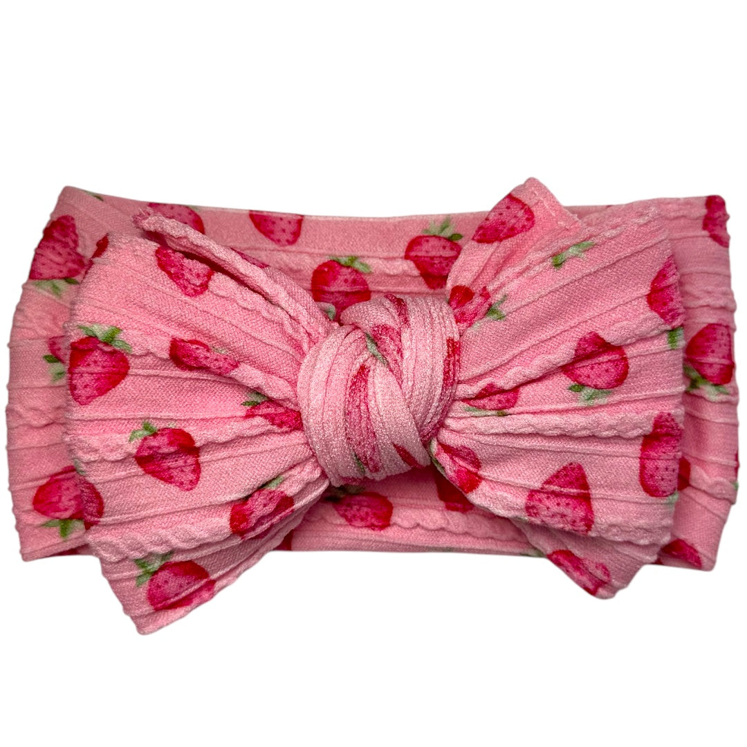 Pink Larger Strawberry Cable Knit Bow
