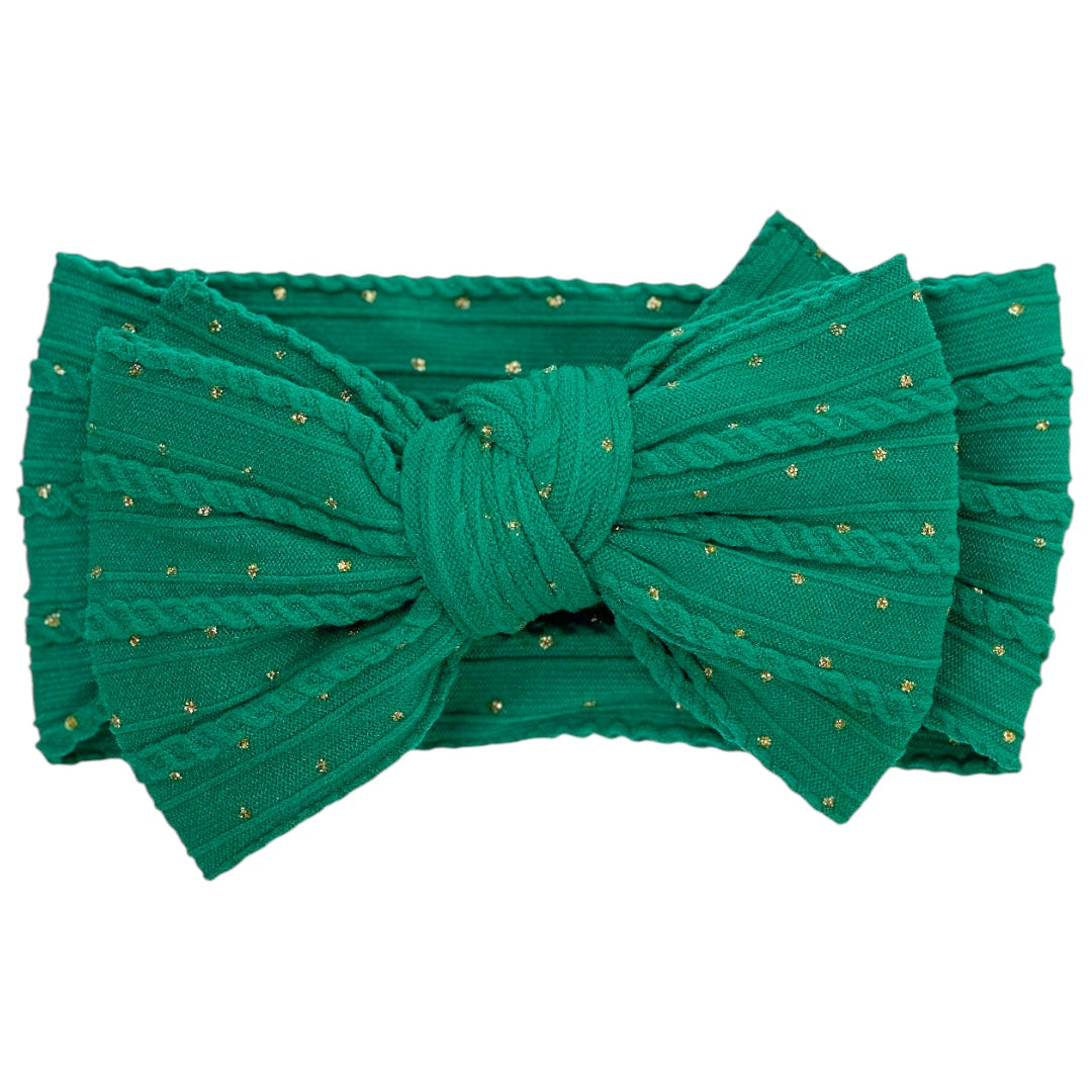 Forest Green Gold Dot Larger Cable Knit Bow