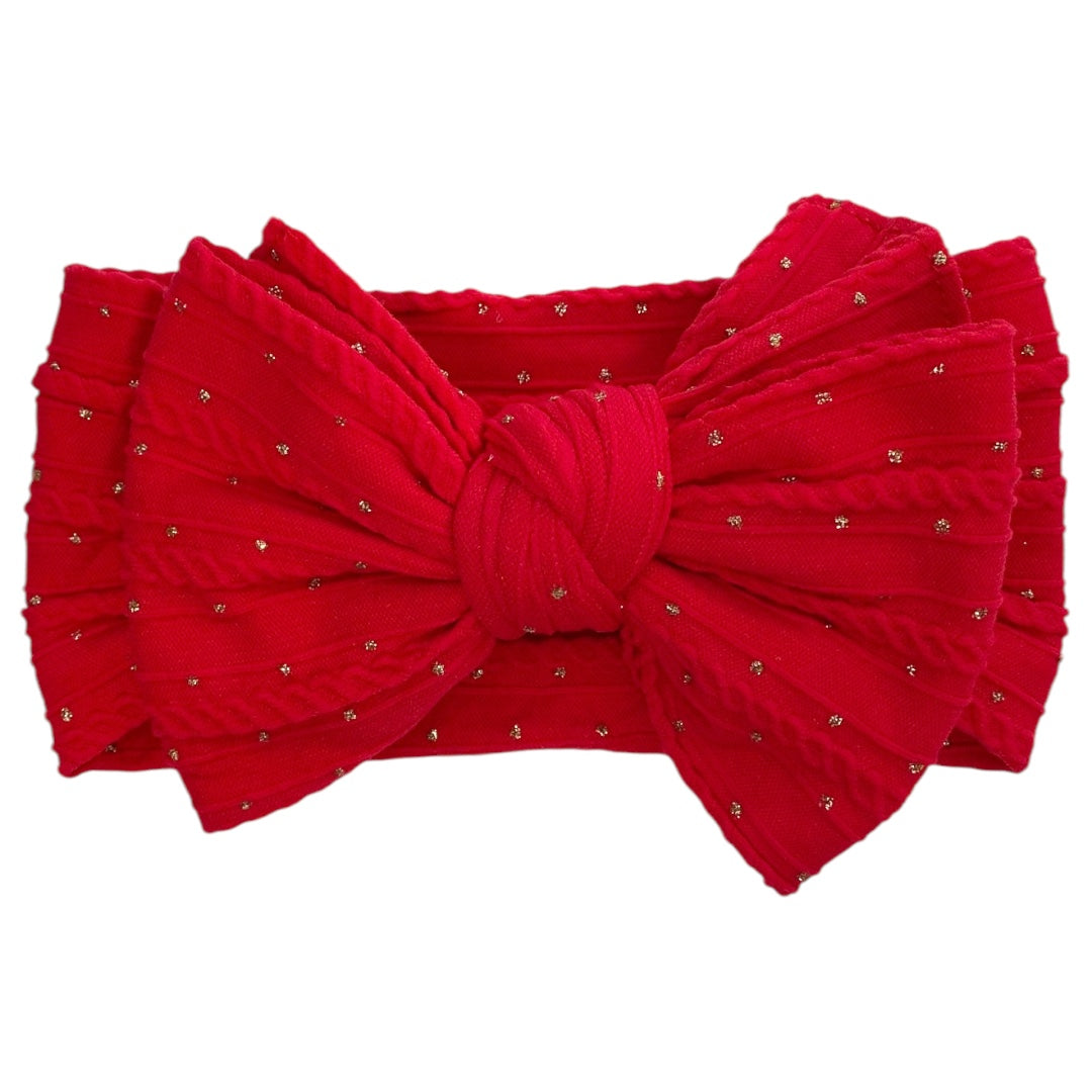 Red Gold Dot Larger Cable Knit Bow