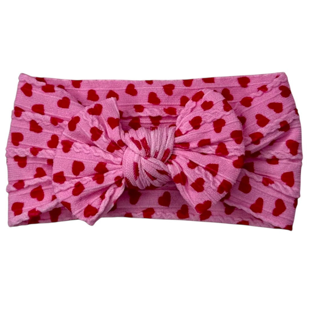 Pink Hearts Smaller Cable Knit Headband