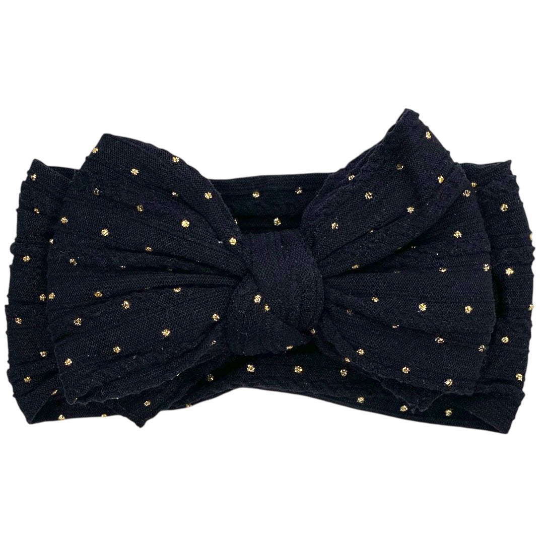 Black Gold Dot Larger Cable Knit Bow
