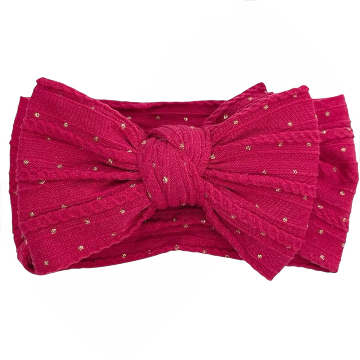 Berry Red Gold Dot Larger Cable Knit Bow