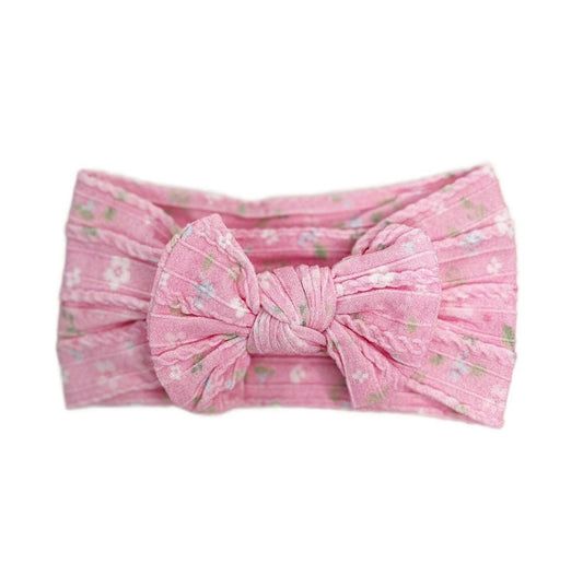 Pink Ditsy Floral cable knit bow