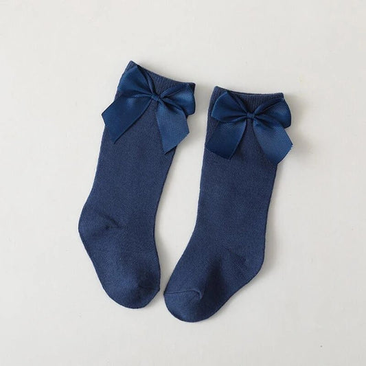 NAVY KNEE HIGH BOW SOCKS