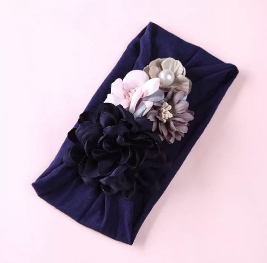 NAVY FLOWER HEADBAND