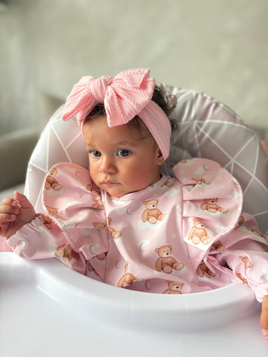 PINK TEDDY FRILL DETAIL WATERPROOF BIB