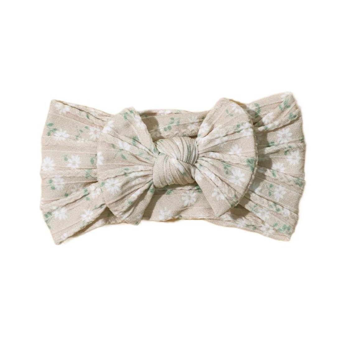 SAGE FLORAL CABLE KNIT BOW