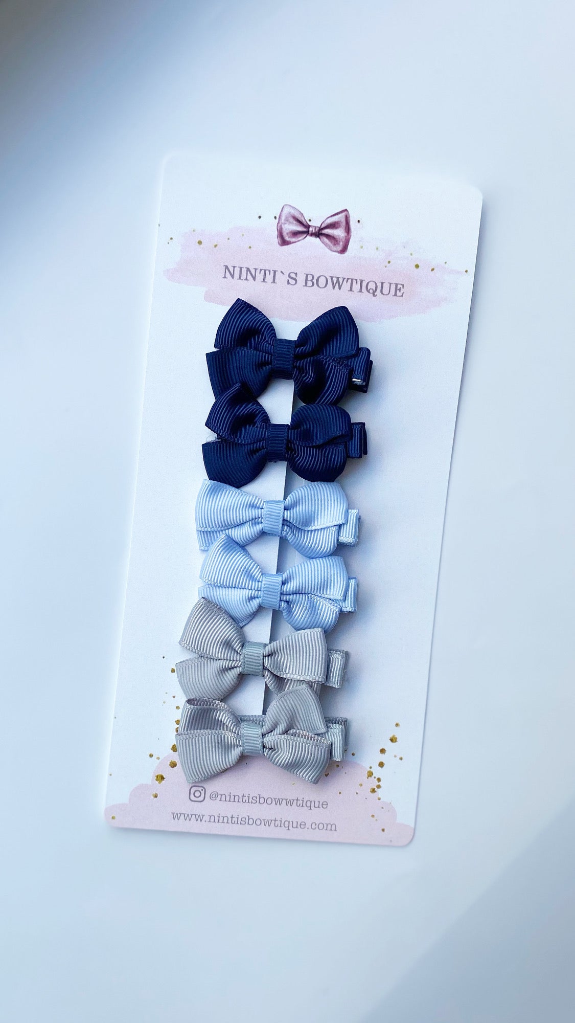 BLUE SWEET PEA BOW HAIR CLIPS