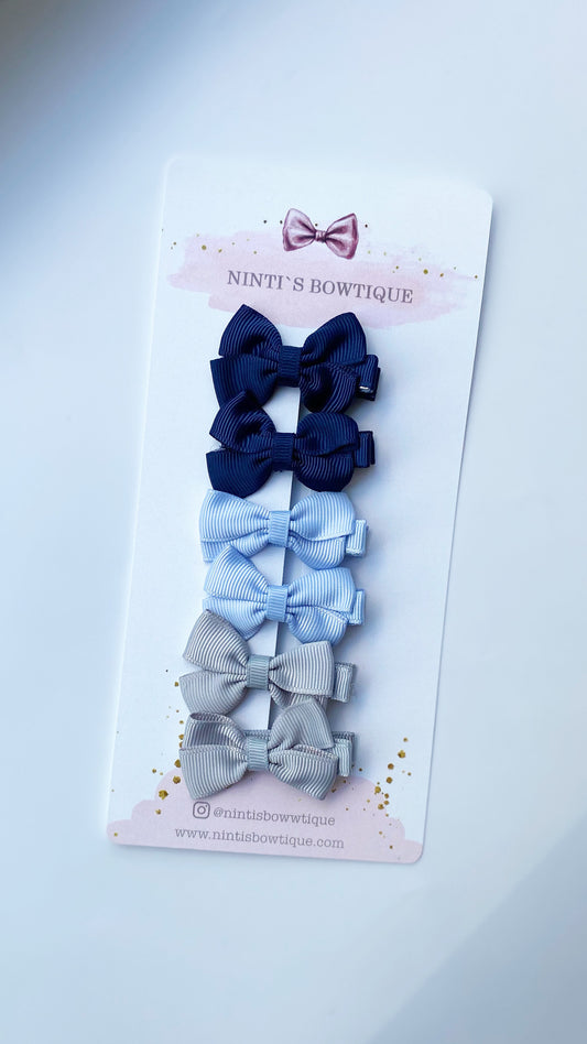 BLUE SWEET PEA BOW HAIR CLIPS