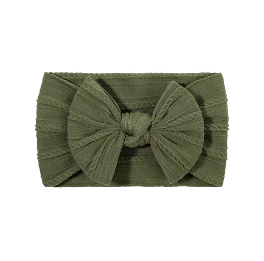 Olive Green smaller cable knit bow