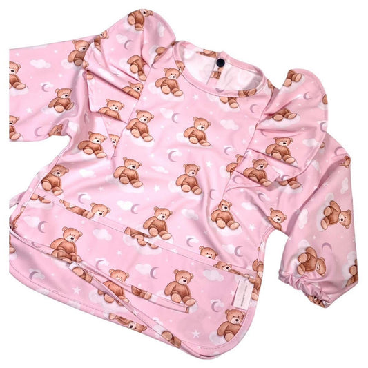 PINK TEDDY FRILL DETAIL WATERPROOF BIB