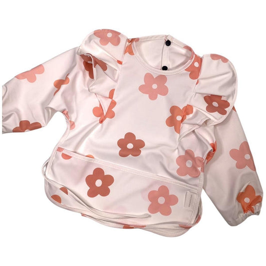 NEUTRAL DAISY FRILL DETAIL WATERPROOF BIB WITH SLEEVES