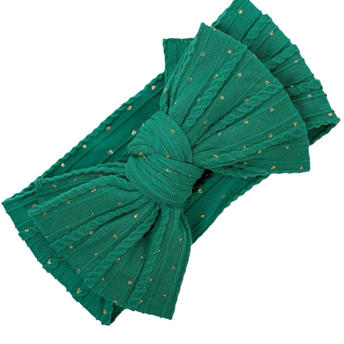 Forest Green Gold Dot Larger Cable Knit Bow