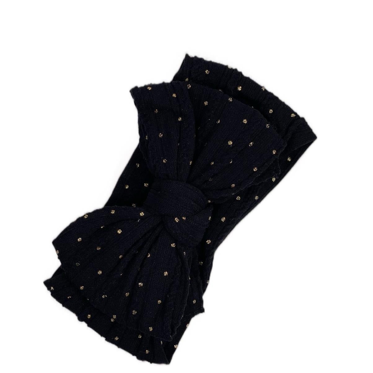 Black Gold Dot Larger Cable Knit Bow