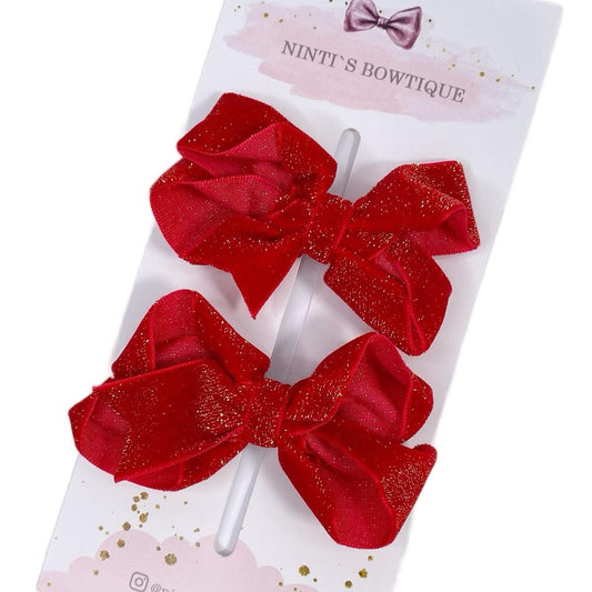 Red Velvet Sparkle Hair Bow Clips