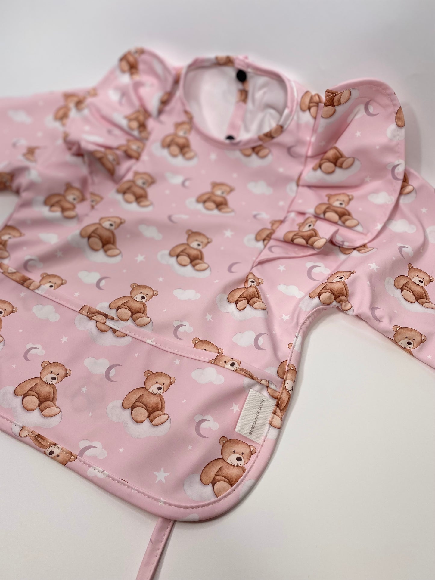 PINK TEDDY FRILL DETAIL WATERPROOF BIB