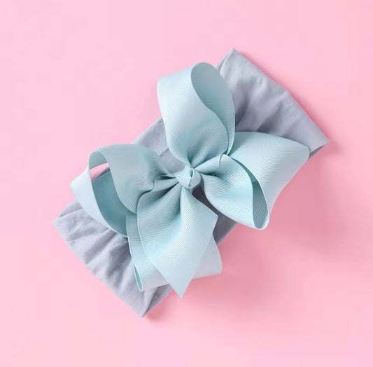 GREY BLUE RIBBON BOW