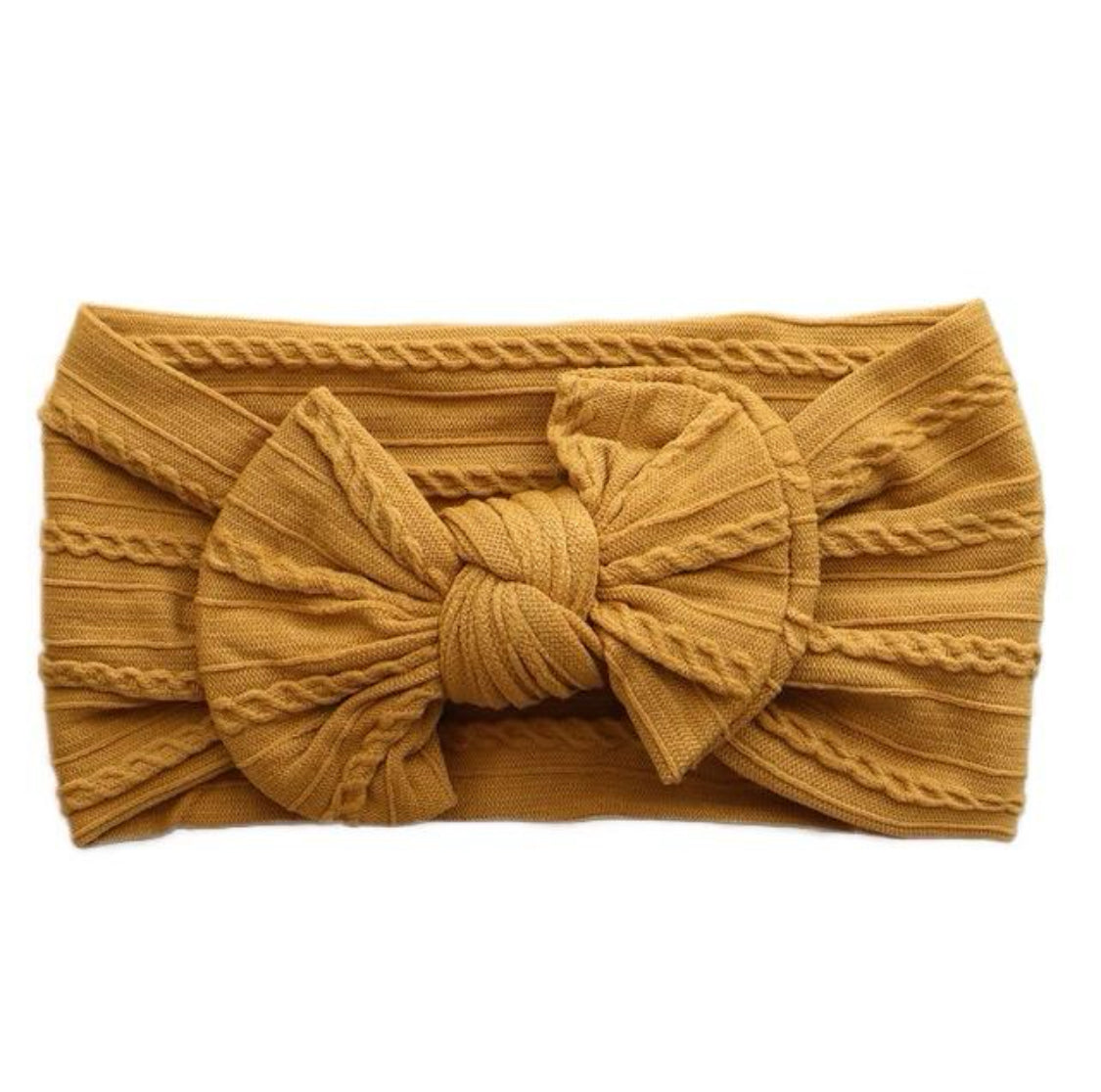 Mustard Smaller Bow Cable knit Headband