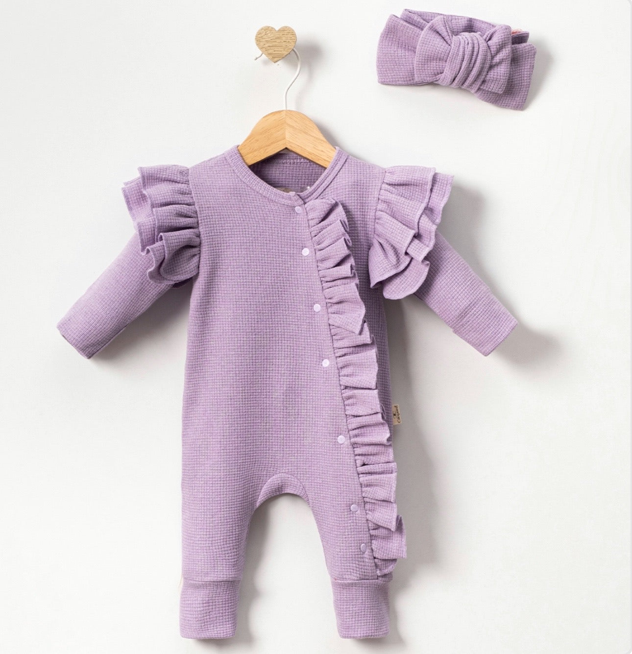 LILAC FRILL SLEEPSUIT WITH MATCHING BOW