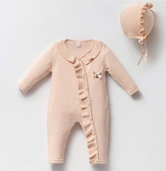 Knitted sleepsuit with bonnet