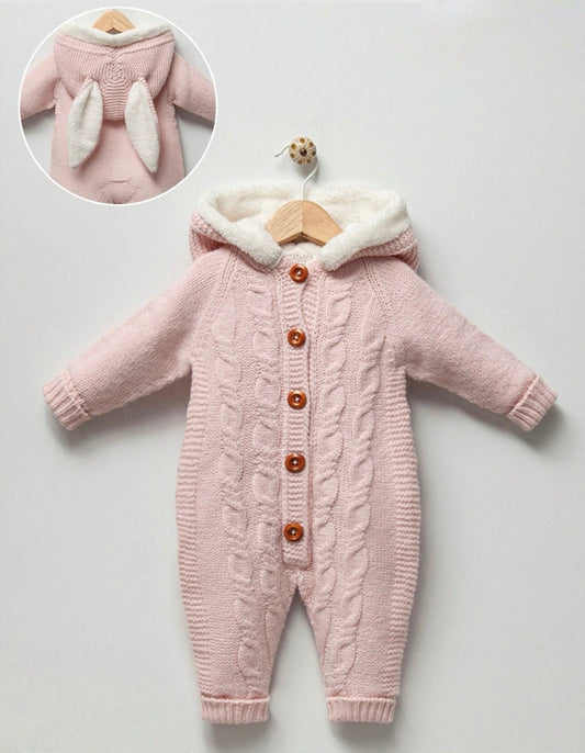 Pink Bunny pram suit with bunny ears