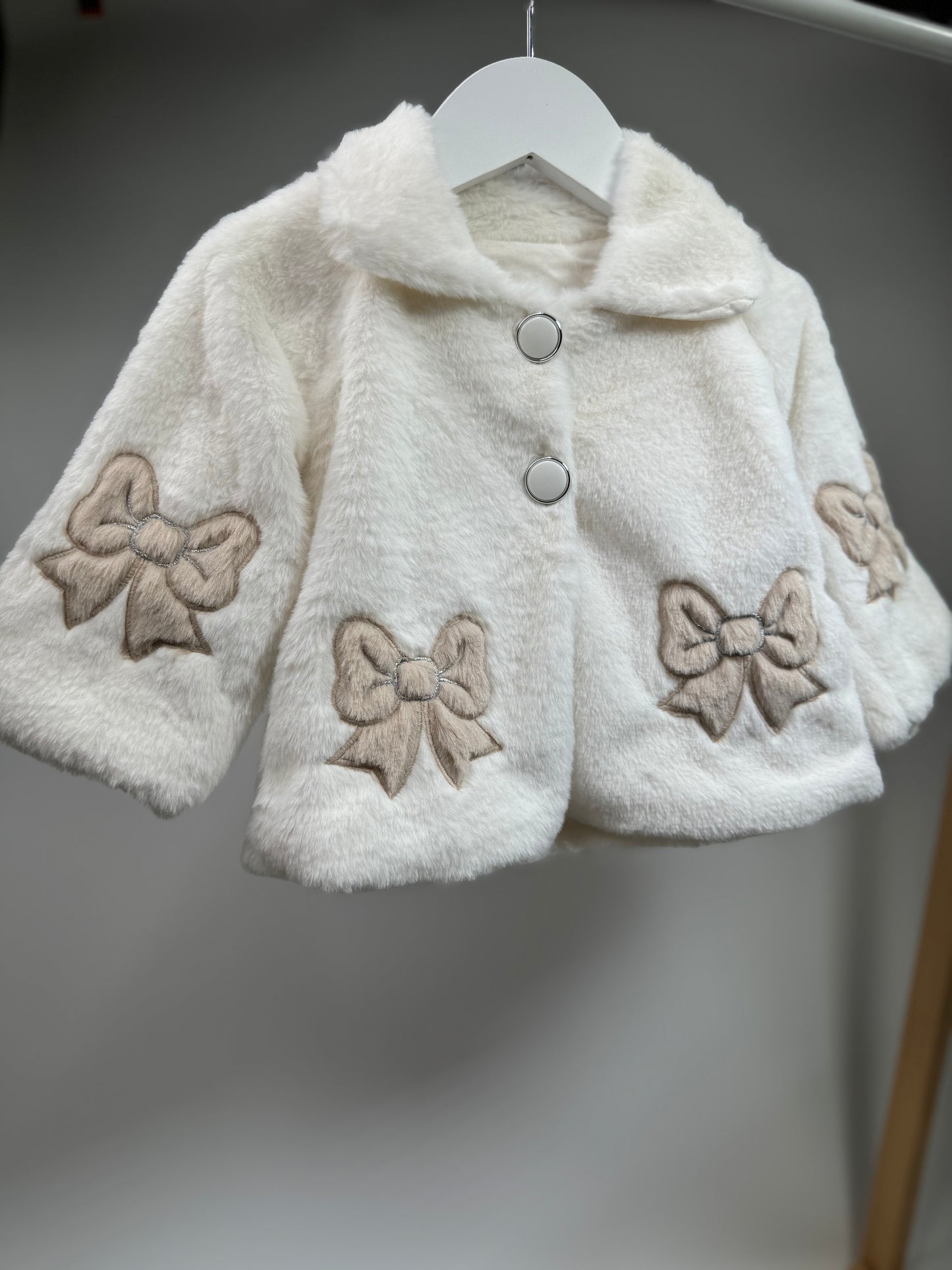 White Fluffy Bow Coat