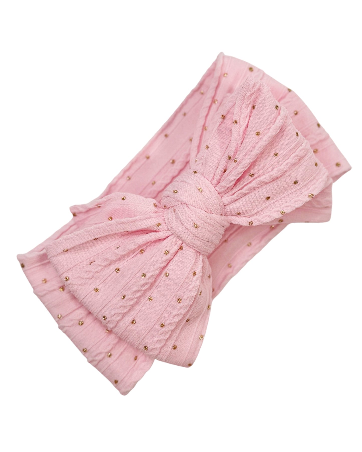 Baby Pink Gold Dot Larger Cable Knit Bow