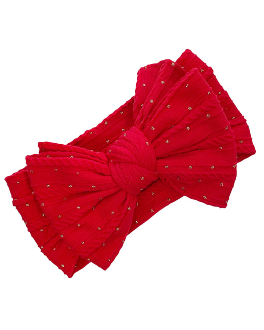 Red Gold Dot Larger Cable Knit Bow