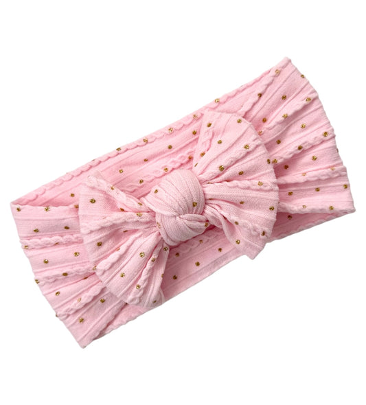 Baby Pink Gold Dot Smaller Cable Knit bow