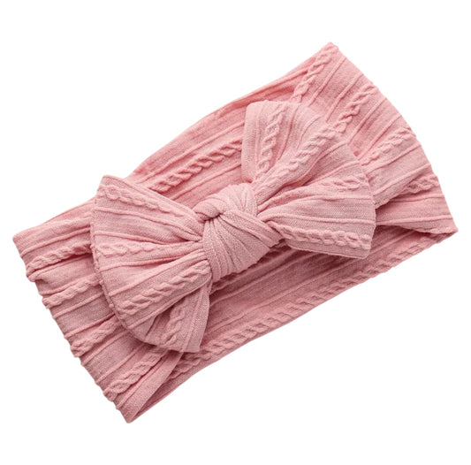 LIGHT DUSTY PINK CABLE KNIT BOW