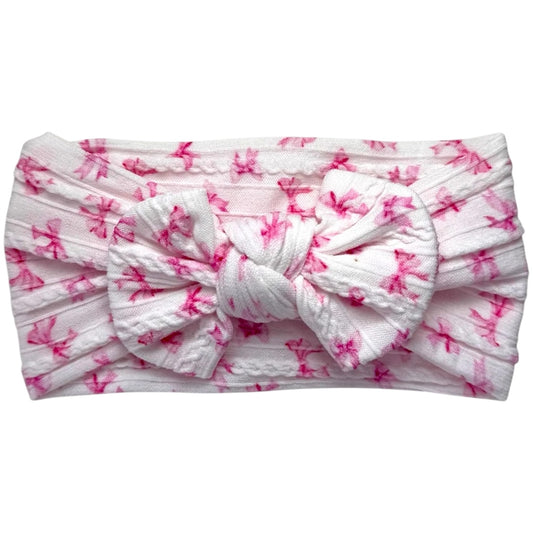 Mini Pink Bow Smaller Cable Knit Headband