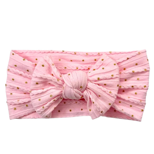 Baby Pink Gold Dot Smaller Cable Knit bow