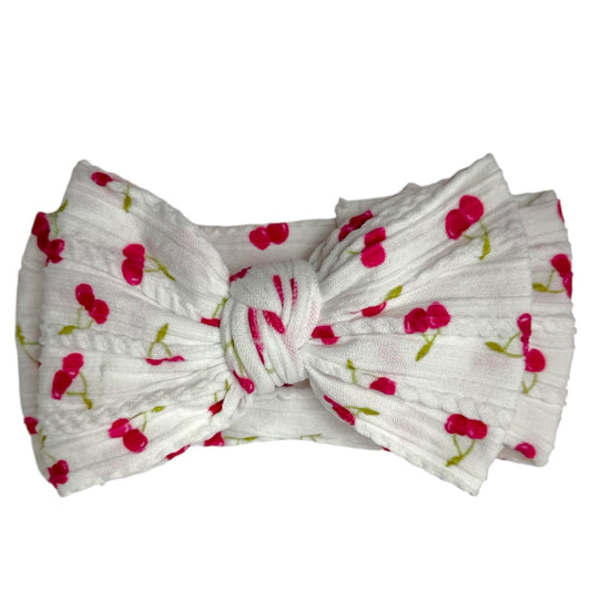 White Cherry Larger Bow Headband