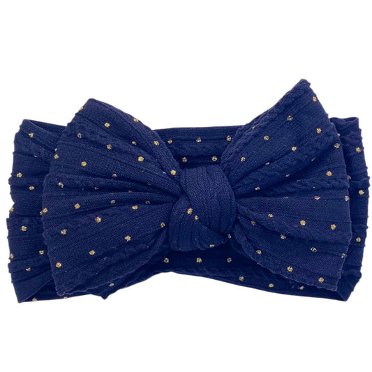 Navy Gold Spot Cable Knit Larger Bow