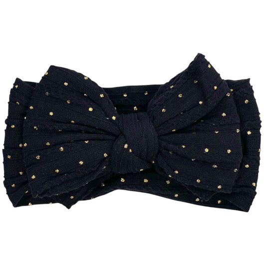Black Gold Dot Larger Cable Knit Bow