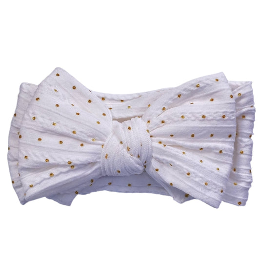 White Gold Dot Larger Cable Knit Bow