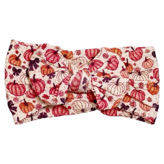 CREAM PUMPKIN SMALLER CABLE KNIT BOW
